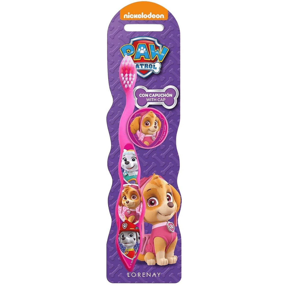 Paw Patrol Toothbrush with Protection Cap, Comfortable Handle and Soft Bristles for Girl, By LORENAY