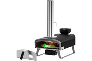 Q Pizza Wood Pellet Pizza Oven with Rotatable Stone, Portable Pellet Pizza Oven with Chimney and Door, Outdoor Pizza Stove for Backyard, Camping, Picnicking, RV, Tailgating, PS106