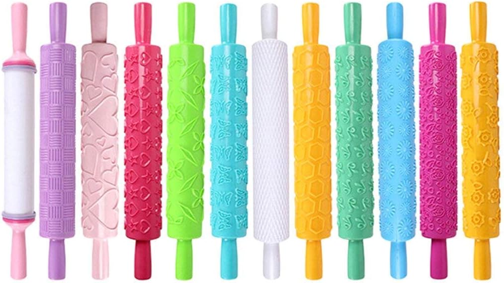 Embossed Rolling Pins for Cookies,Cake Decorating Embossed Rolling Pins,Textured Non-Stick Designs and Patterned - Best Kit 12 Pcs
