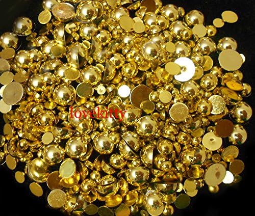 LOVEKITTY 800 pcs Mixed Sizes Flatback Pearl Cabochon for Crafting (Gold Gloss)