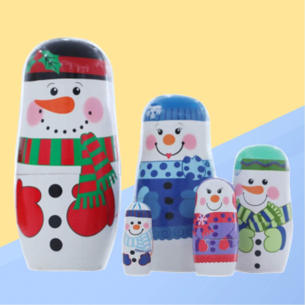 Wooden Russia Dolls 5 Layers Snowman Winter Decoration Children Toy Christmas Birthday Gift