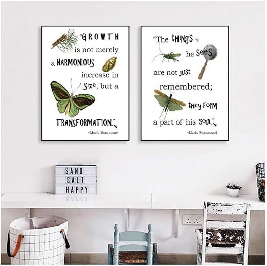 A D Maria Montessori Zitate Natur Leinwand Poster Und Drucke Kinderzimmer Dekor Insekt Padagogische Wandkunst Malerei Home Decoration 50x70cmx2pcs Kein Rahmen Amazon De Kuche Haushalt