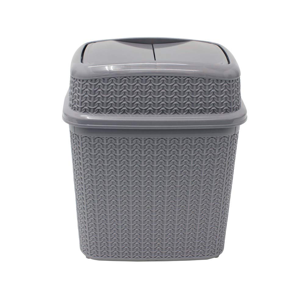 JVL Knit Design Loop Plastic 10 Litre Push Top Bin, Grey