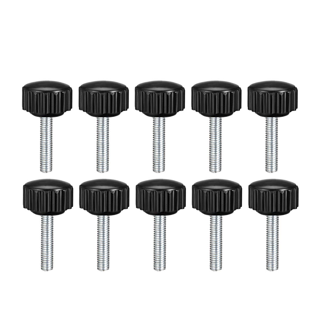 sourcing map M4 x 20mm Metric Male Thread Knurled Clamping Knobs Grip Thumb Screw on Type Plastic Threaded Hand Bolt Knobs Black 10 Pcs