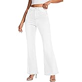 High Waist Flare Jeans for Women Stretchy Vintage Washed Bell Bottom Slim Bootcut Jeans(White,XXL)