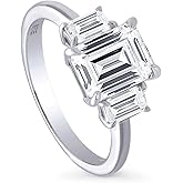 BERRICLE Sterling Silver 3-Stone Promise Wedding Engagement Rings for Her, 2.1 Carat Step Emerald Cut Cubic Zirconia CZ Ring