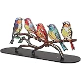 TOPINCN Bird on Branch Craft Stained Glass Birds Decorative Colorful Accessories Statue Flat Animal Acrylic Decorated Creative Ornaments for Wine Organizer, Decoration, Statues (5 Birds)