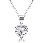 Heart Necklace for Women - Sterling Silver Small Love Heart-Shaped Pendant Necklace Hypoallergenic Cubic Zirconia Adjustable Charm Necklaces Gifts for Her
