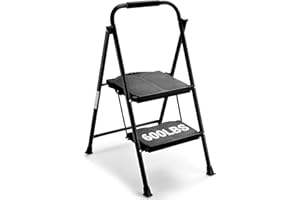 ALPURLAD 2 Step Ladder with Extra-Wide Non-Slip Pedal, 600lbs Heavy Duty Folding Step Stools for Adults Black Two Step Ladder for Home Kitchen Closet, Foldable Mini Step Ladder Lightweight