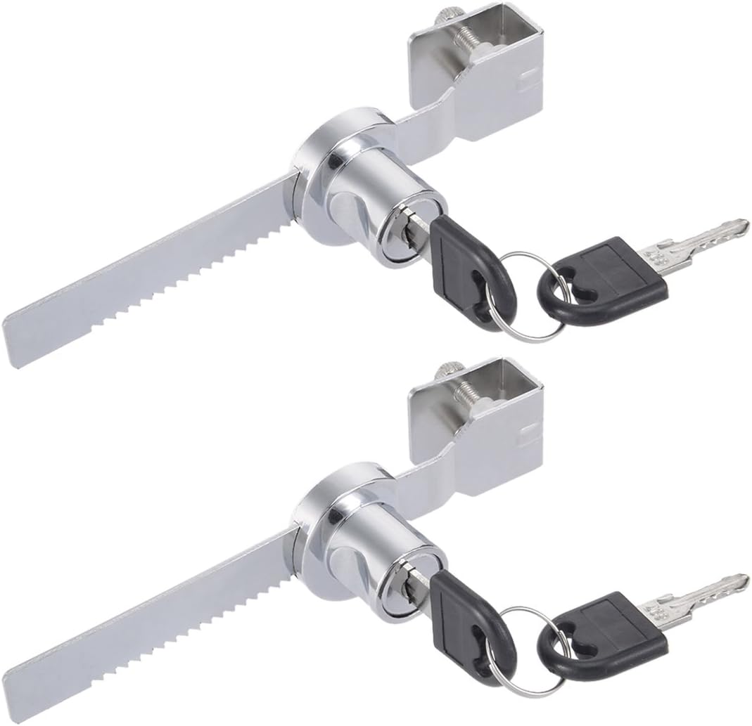 sourcing map Sliding Glass Door Showcase Window Ratchet Lock 2PCS, 144mm Long Zinc Alloy Chrome Finish, Keyed Alike