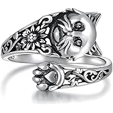 925 Sterling Silver Vintage Cat Ring Adjustable Sunflower Spoon Thumb Ring Jewelry Gifts for Women