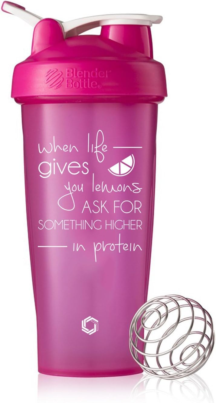 When Life Gives You Lemons, Ask for Something Higher in Protein Blender Bottle Shaker Cup, 28oz Classic Blender Bottles (Pink)