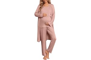 Ekouaer Maternity Nursing Robe Set 3 PCS Postpartum Breastfeeding Pajamas 3 in 1 Labor Delivery Hospital Pregnancy Pjs Dusty 