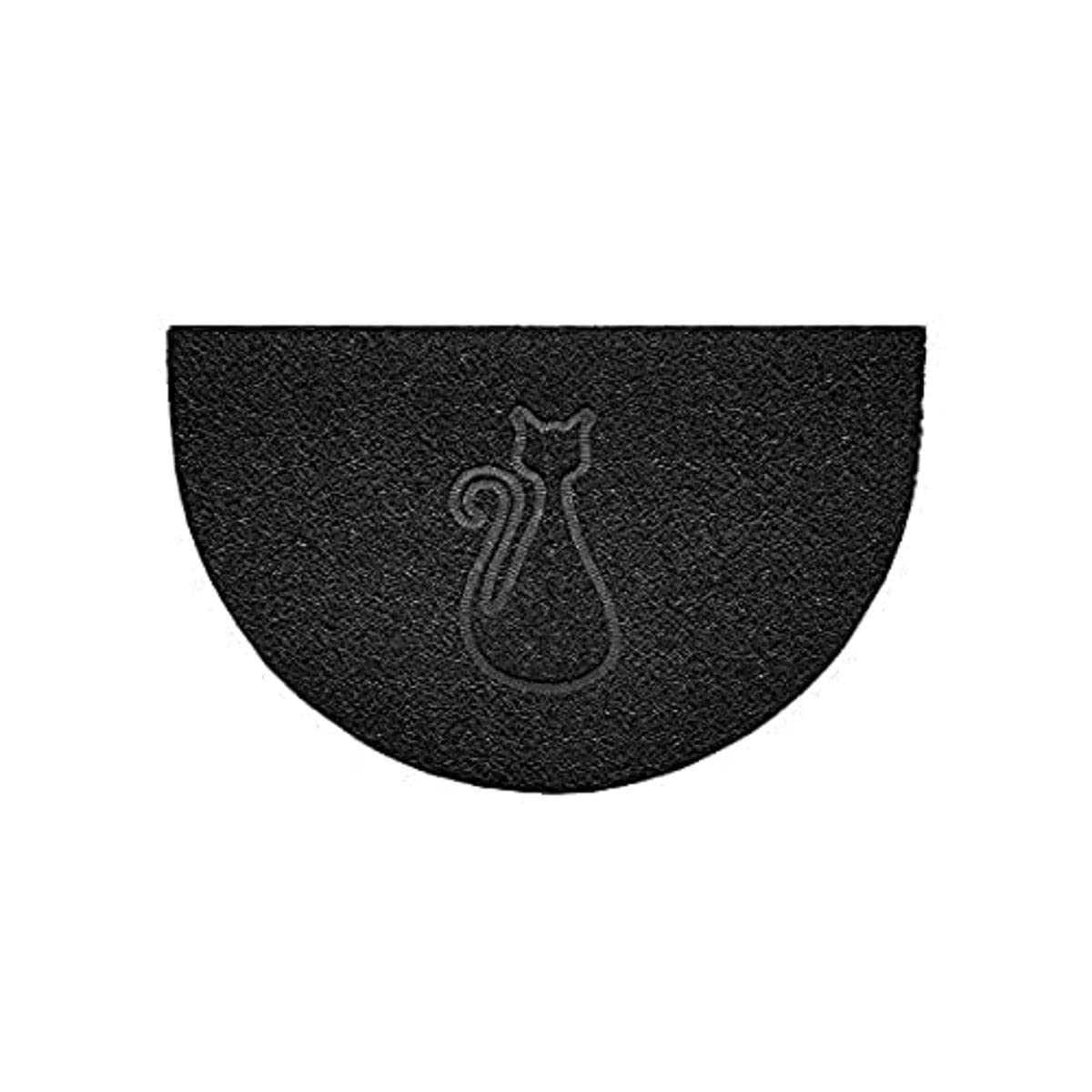 Nicoman Embossed Halfmoon Half Circle Door Mat Dirt-Trapper Jet-Washable Doormat 70x44cm (Black, CAT Shape) - Use Indoor or Sheltered Outdoor