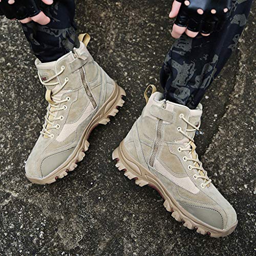 Men Tactical Boots Combat Military Outdoor Hiking Work Safety Ankle Boots with Zipper (US:7.5, Yellow)