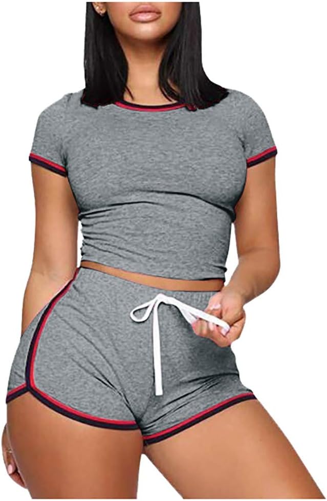 Crazylover Casual Letter Print Short Sleeve 2 Piece Outfits Tracksuits Short Jumpsuit Tracksuit Set Outfit Sportswear