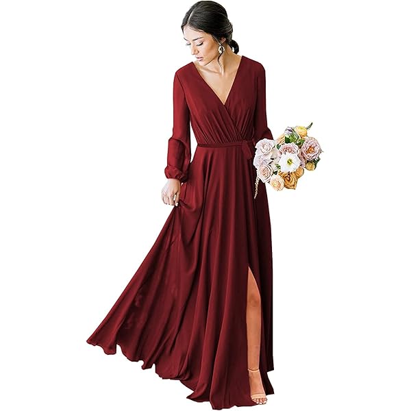 blue dress for baby girl Long Sleeve Red Mermaid Bridesmaid Dresses Modest Wedding Guest Dress ARD1392 main image 1
