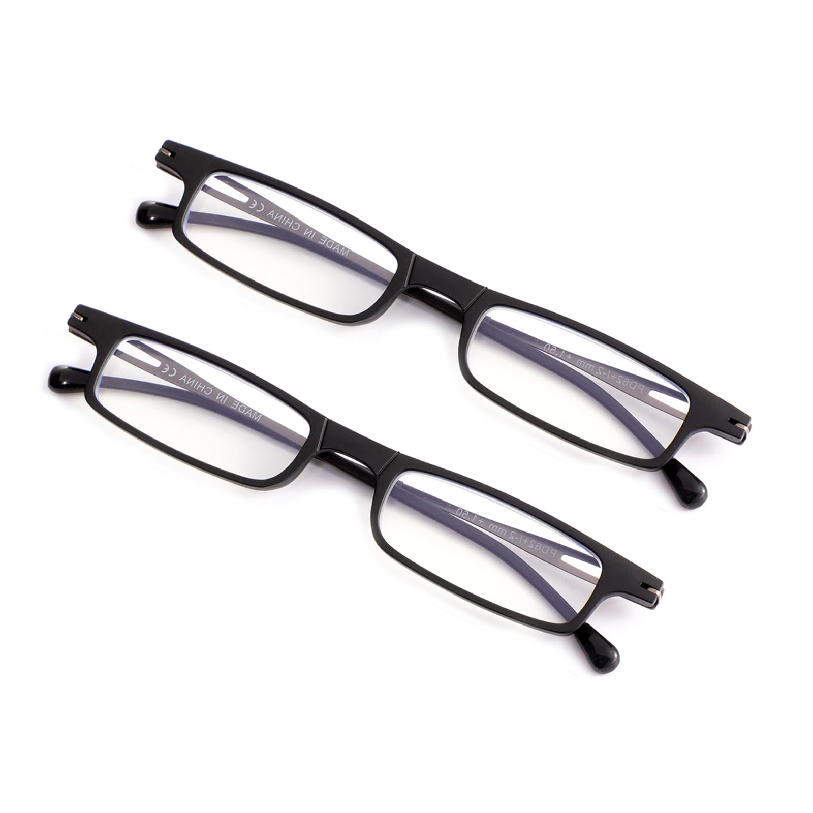 OuShiun 2 Pack Folding Reading Glasses Ultra-thin Travel Readers Flat Computer Eyewear with Compact Case for Women Men, Black,3.50