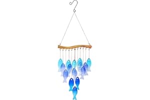 Glass Fish Wind Chimes for Outdoor Patio & Front Yard Decor - Small Unique Windchimes, Handcrafted Gifts for Older Women, Dur