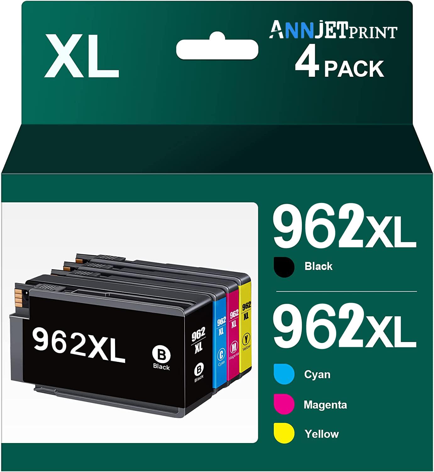 Photo 1 of 962XL 962 XL Ink Cartridges for HP Printers Replacement for HP 962XL Ink Cartridges Combo Pack HP962 Work for HP Officejet Pro 9010 9015 9018 9020 Printers(Black and Color 4 Pack)