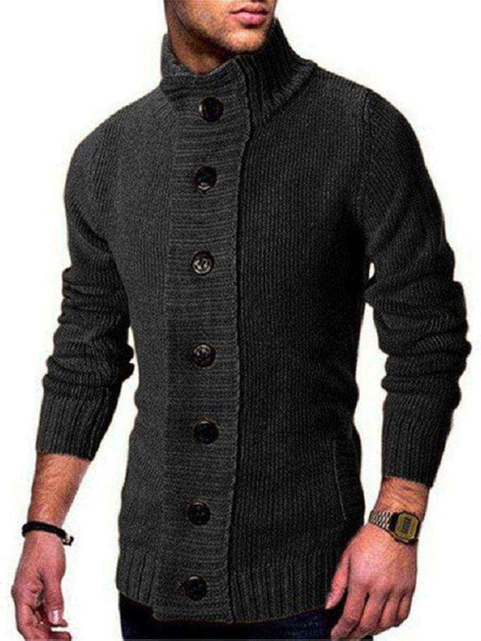 Suéter Negro de Invierno de un Solo Pecho para Hombre, suéter Tipo