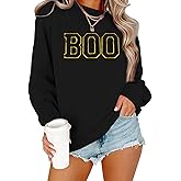PICKID Halloween Sweatshirt for Women Cute BOO Graphic Shirt Crewneck Embroidered Ghost Pullover Sweater Tops