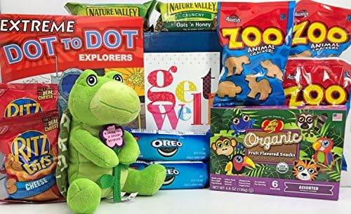 Plush Get Well Gift Box Basket - For Surgery Illness Injury - Stuffed Animal, Extreme Dot to Dot, Yummy Snacks - Send Your Care, Concern, and Love Today! Suitable for Adults and Children