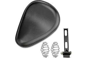 KICRY Leather Motorcycle Solo Seat Black Spring Bracket Kit Hard Bottom Compatible with Harley Honda Yamaha Kawasaki Suzuki Cafe Racer Bobber Chopper Custom Application (Black)