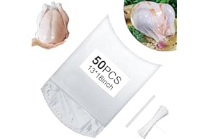 BPA-Free Poultry Shrink Bags 13x18'' 50 Pack Heat Shrink Wrap for Turkey Chicken Rabbit Freezer Safe with 50 Zip Ties & Silicone Straw by Hoqqf