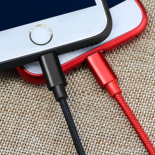 Charger for iPhone, Lightning Cable 2PACK 5FT 6FT, Lightning to USB Cable for iPhone Long Durable Nylon Braided Charging Cord for iPhone X 8 8 Plus 7 7 Plus 6 6 Plus iPad Mini Air Pro, iPod Black Red - Thumbnail 4
