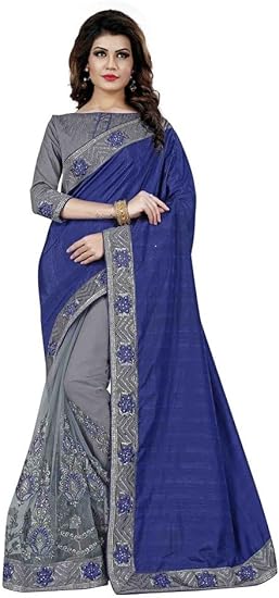 Buy Navy Blue And Grey Colour Silk And Net Party Wear Half Half Saree At Amazon In Buy Navy Blue And Grey Colour Silk And Net Party Wear Half Half Saree At Amazon In
