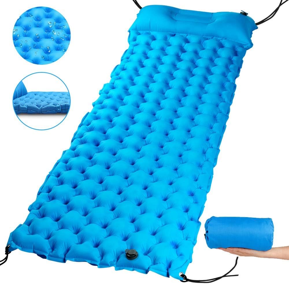 AQSURE Camping Sleeping Pad 2.7” Thick Inflatable Sleeping Pad with Attached Pillow, Lightweight Sleeping Mat for Hiking, Backpacking & Travel, Carry Bag with Repair Kit Included