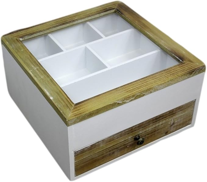 Cajón con separador de cubiertos (tapa de cristal, cajón de madera