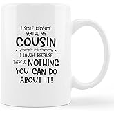 GICHUGI Cousin Coffee Mug - Gifts for Women, Female Cousins - I Smile Because You're My Cousin - 11 oz. Ceramic Mug With Candle