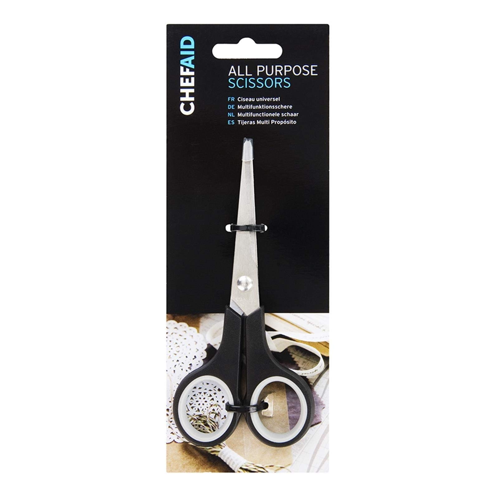 Chef Aid Scissors, Single All Purpose Stainless Steel Bladed Scissors, Soft Grip, Ideal for Tailoring, to Be Used in and Around The Home, Office, School, College, University, Workplace. Black Handle