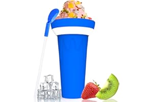LATIBELL Slushy Cup, Frozen Magic Cup, Slushie Maker Cup, Slushie Cup Maker Squeeze Cool Stuff Double Layer Silicone Slush Cup 16.9 Ounce Summer Cooling Cup with Straw and Spoon Blue