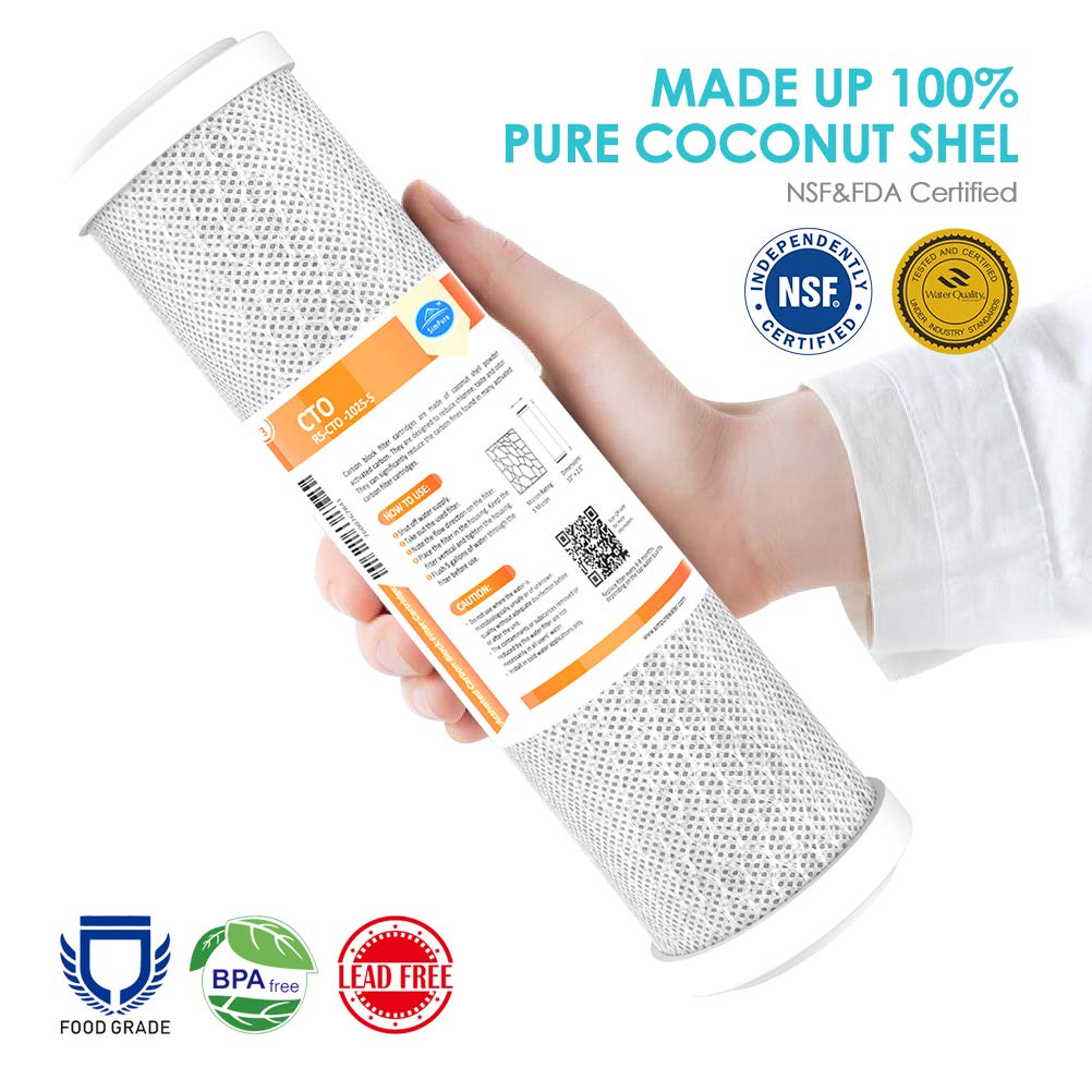 SimPure Carbon Water Filter?5 Micron 10" x 2.5" Carbon Block Filter Cartridge Replacement?Whole House CTO Carbon Sediment Water Purifier Filter Compatible with Most RO System, 4 Pack