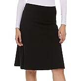 Women's Basic Cotton Fit-and-Flare Skirt Comfy High-Waisted, Knee-Length & Longer Styles Elastic Fit for Work & Office