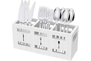 Wooden Utensil Holder for Party, Countertop Flatware Cutlery Cadd with Handle 3 Detachable Compartment Silverware Organizer, 