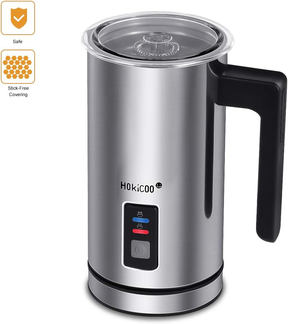 Milk Frother, HOKICOO Electric Liquid Heater with Hot Milk Functionality, Stainless Steel Electric Milk Steamer for Latte, Cappuccino, Hot Chocolate