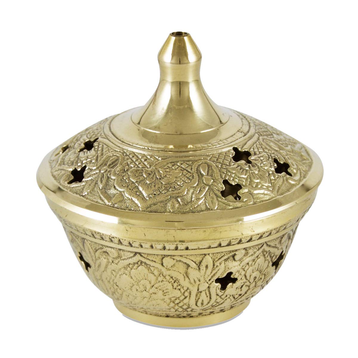 NKlaus Incense Bowl Brass with Grid Ø 7cm for Incense with Incense Sticks Opening Mode Incense Handmade 2167