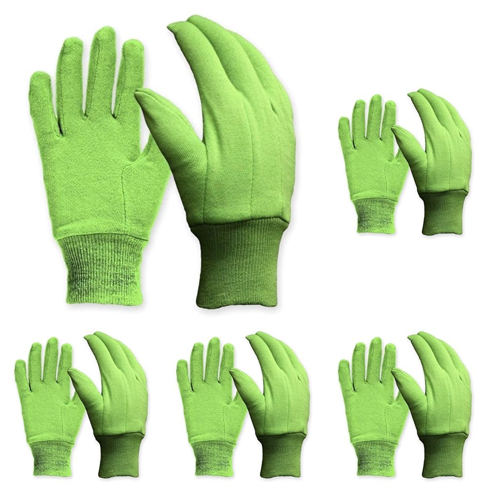 DIGZ Cotton Jersey Garden Gloves, Green, Medium (Pack of 5)