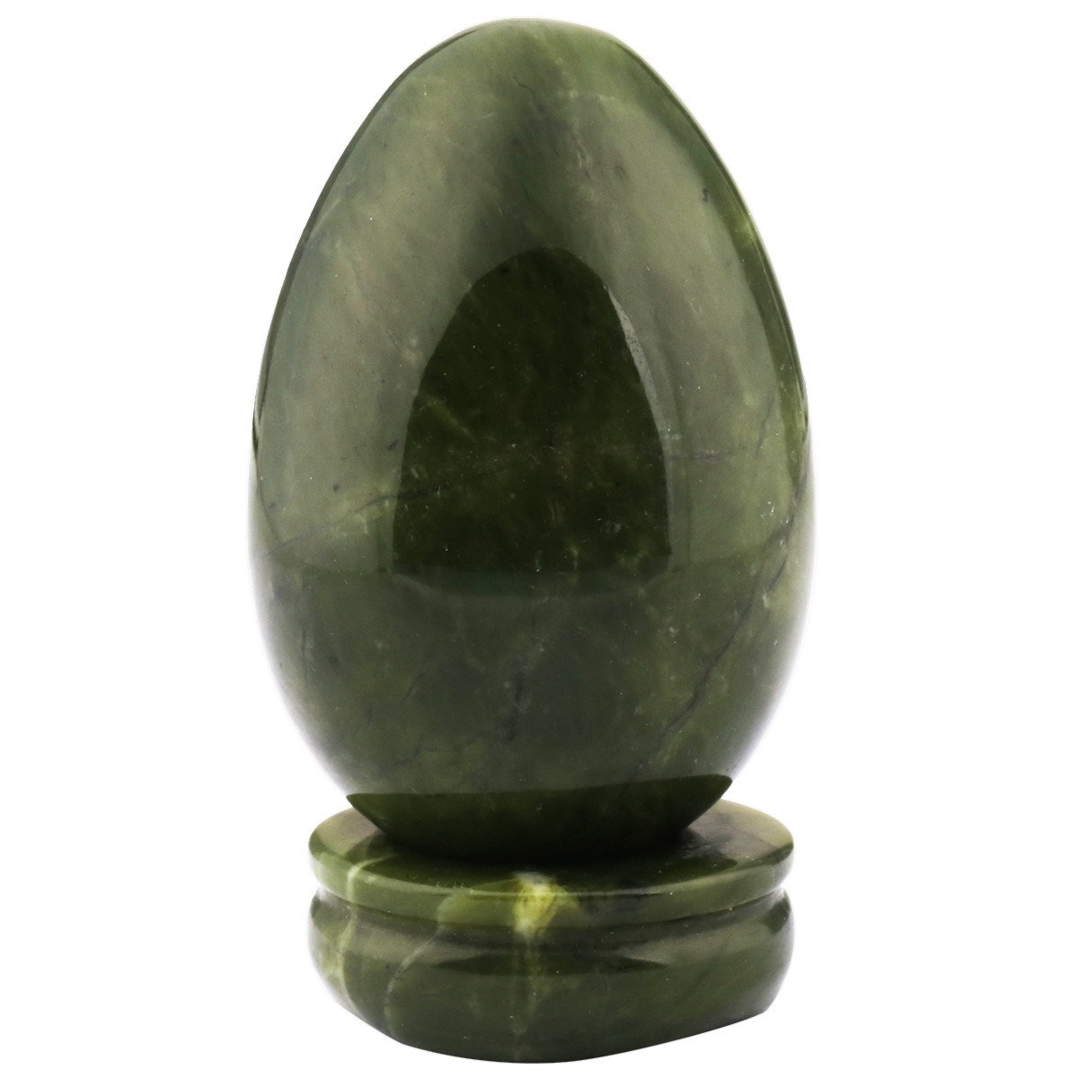 KYEYGWO Green Jade Stone Carved Eggs with Stand, Healing Crystal Meditation Chakra Balancing Reiki Crafts Home Decoration