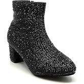 Forever Girls Rhinestone Boots Kids Low Heel Dress Booties Iceberg-12K Shoes Black Rhinestone 11
