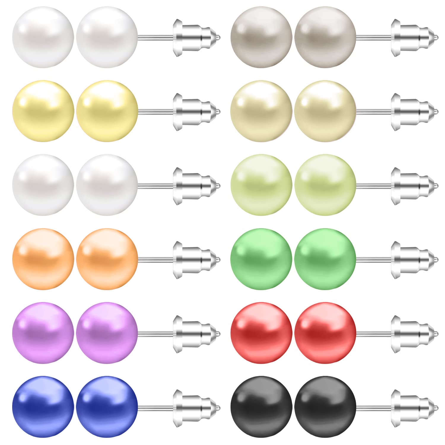 AoedeJ Colorful Pearl Stud Earrings Small Pearl Earrings Set Stainless Steel Pearl Earrings Studs For Women s (4mm)