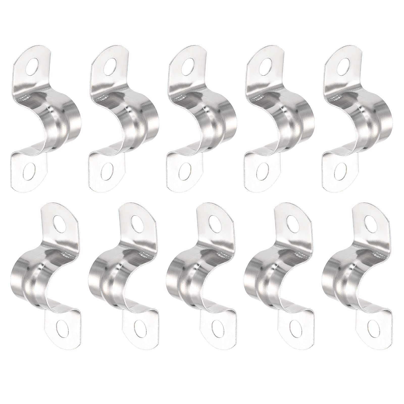 DTGN 18mm(W) Two Hole Strap - 25Pack - Good for Industrial 15mm Dia Pipe Fixing - 201 Stainless Steel Rigid Pipe Strap Clamp - Silver Tone