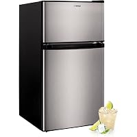 Upstreman 3.2 Cu.Ft Compact Double Door Fridge with Freezer, Low noise, Energy Star, Adjustable Thermostat, Mini…