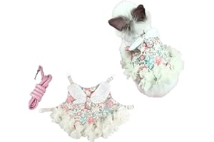 SUPTMAX Bunny Rabbit Ferret Harness and Leash Set, Bunny Clothes for Rabbits, Small Animal Guinea Pig Dress Clothes for Kitten Ferret Chihuahua Puppy Mini Dog and Small Animals Harnesses (S, Flower)