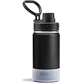 Mollcity Kids Stainless Steel Water Bottle with Spout Lid-12 oz Vacuum Insulated Wide Mouth Sports Water Bottle for School, BPA Free (Black)