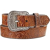 ARIAT Women's Floral Design Leather Belt w/Antique Silver Buckle